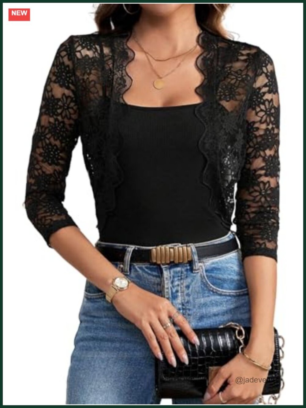 Lace Shrug Top Open Front 3/4 Sleeve Cropped Bolero Cardigan